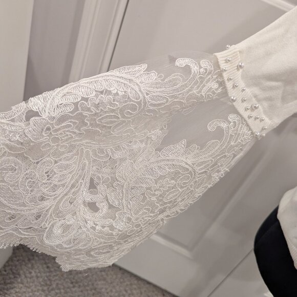 BOSTON PROPER new off-white pearl and lace embellished cardigan XS - Picture 2 of 7
